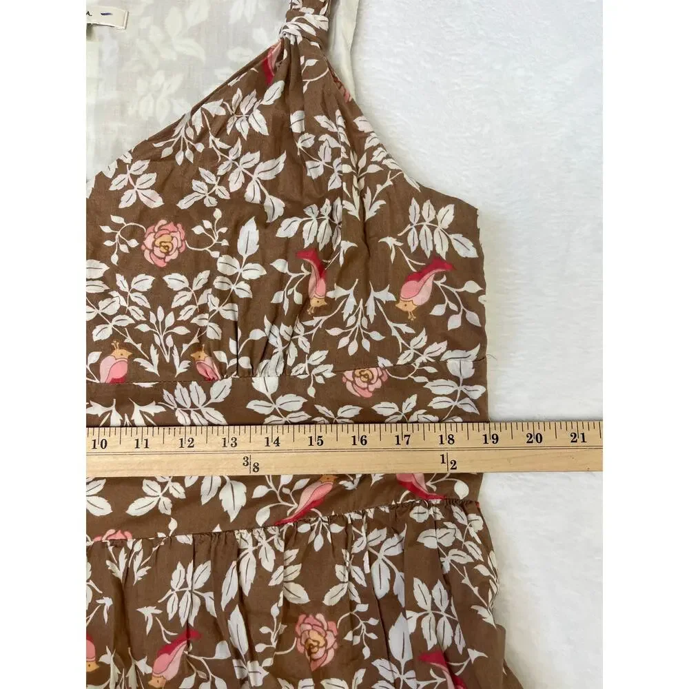 VTG Merona Brown Floral Birds Midi Whimsy Twee Cottage Cotton Dress sz 16 Party - Picture 7 of 10